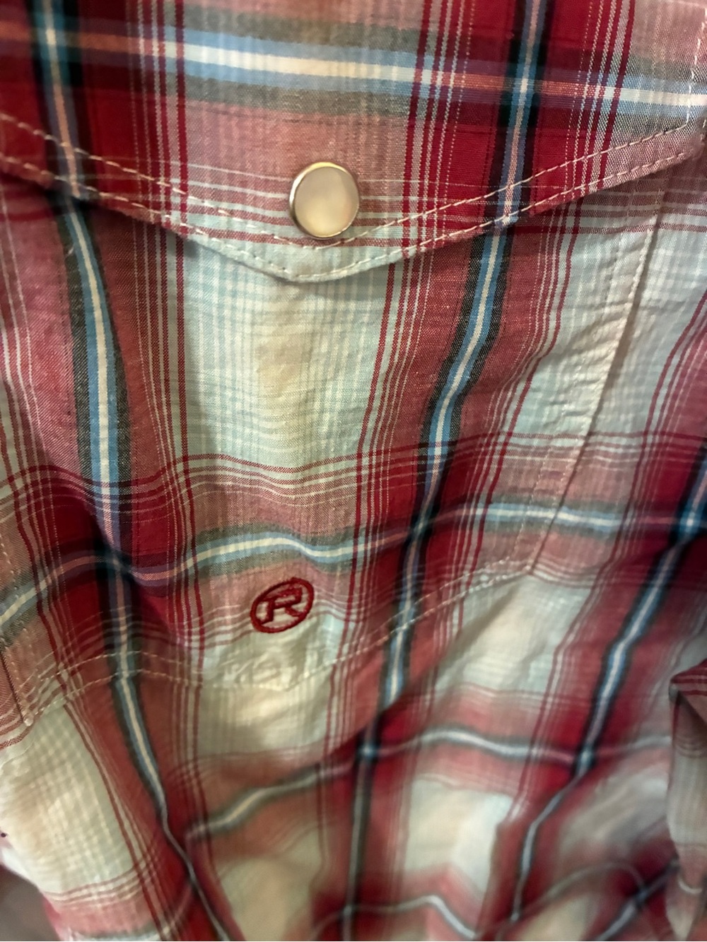 Roper Red Plaid Button-Down Shirt with Blue and White Accents